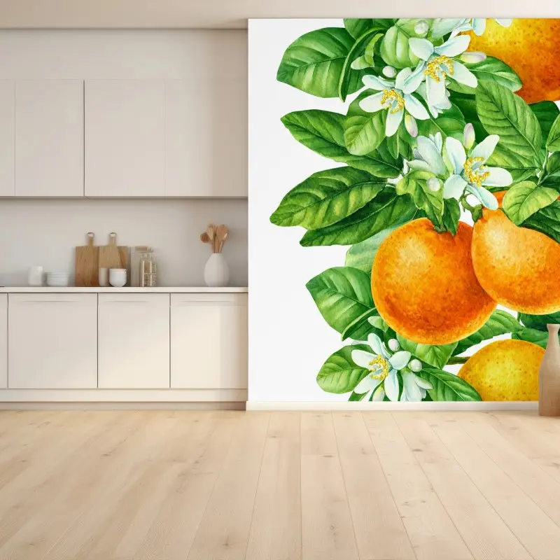 Fototapete zitrusblüten und reife orangen