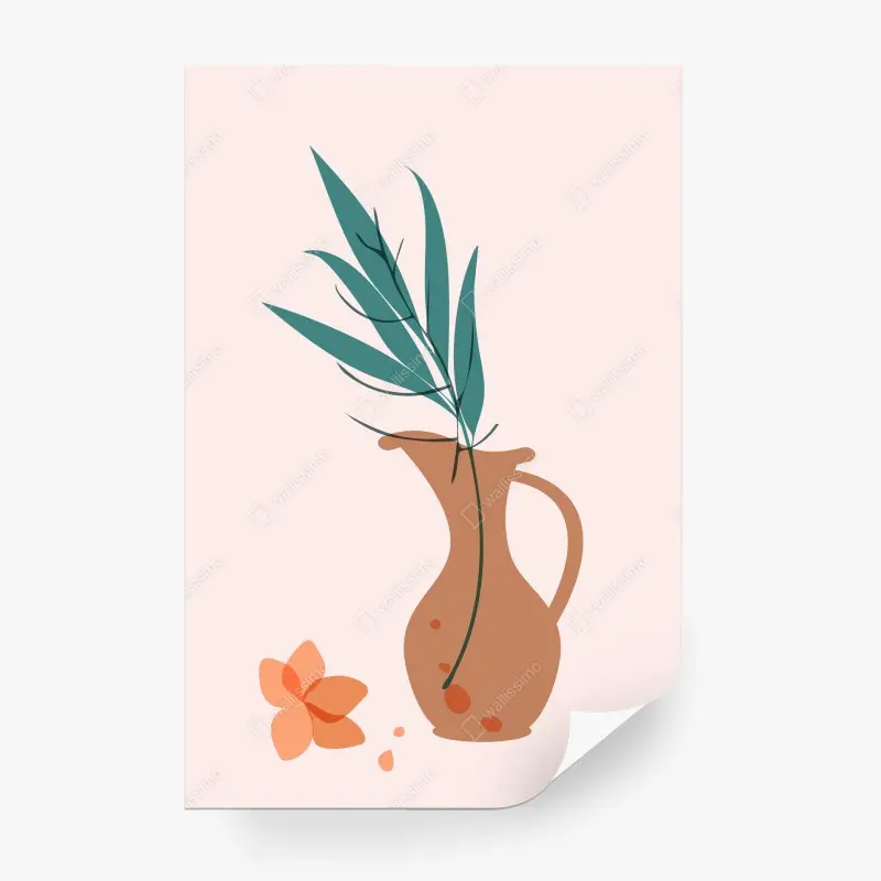Fototapete pastell botanische vase mit blättern