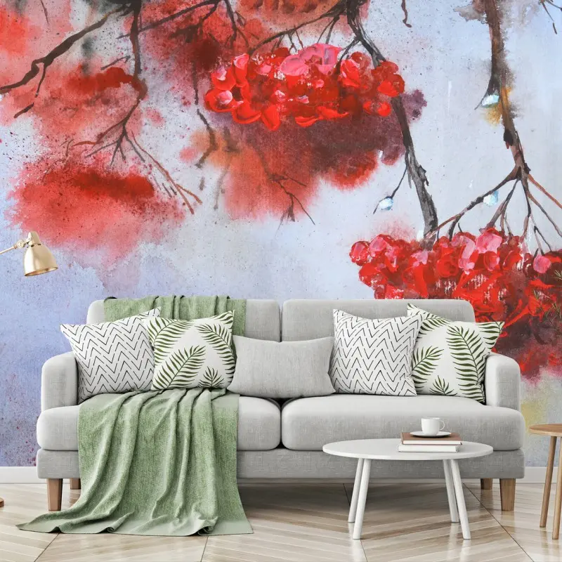 Fototapete aquarell rote beeren an zweigen