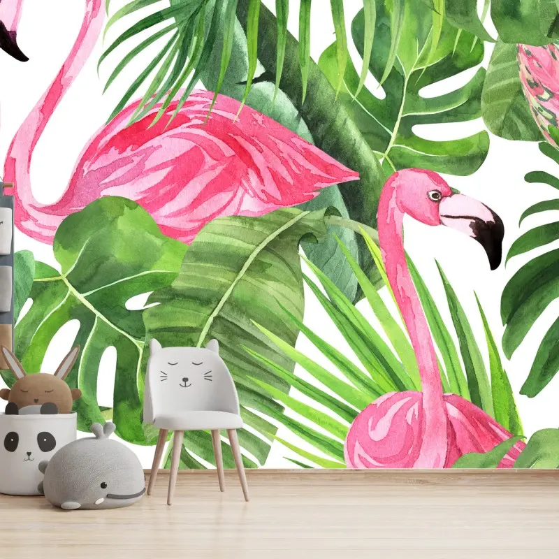 Fototapete rosa flamingos tropisches aquarellmuster