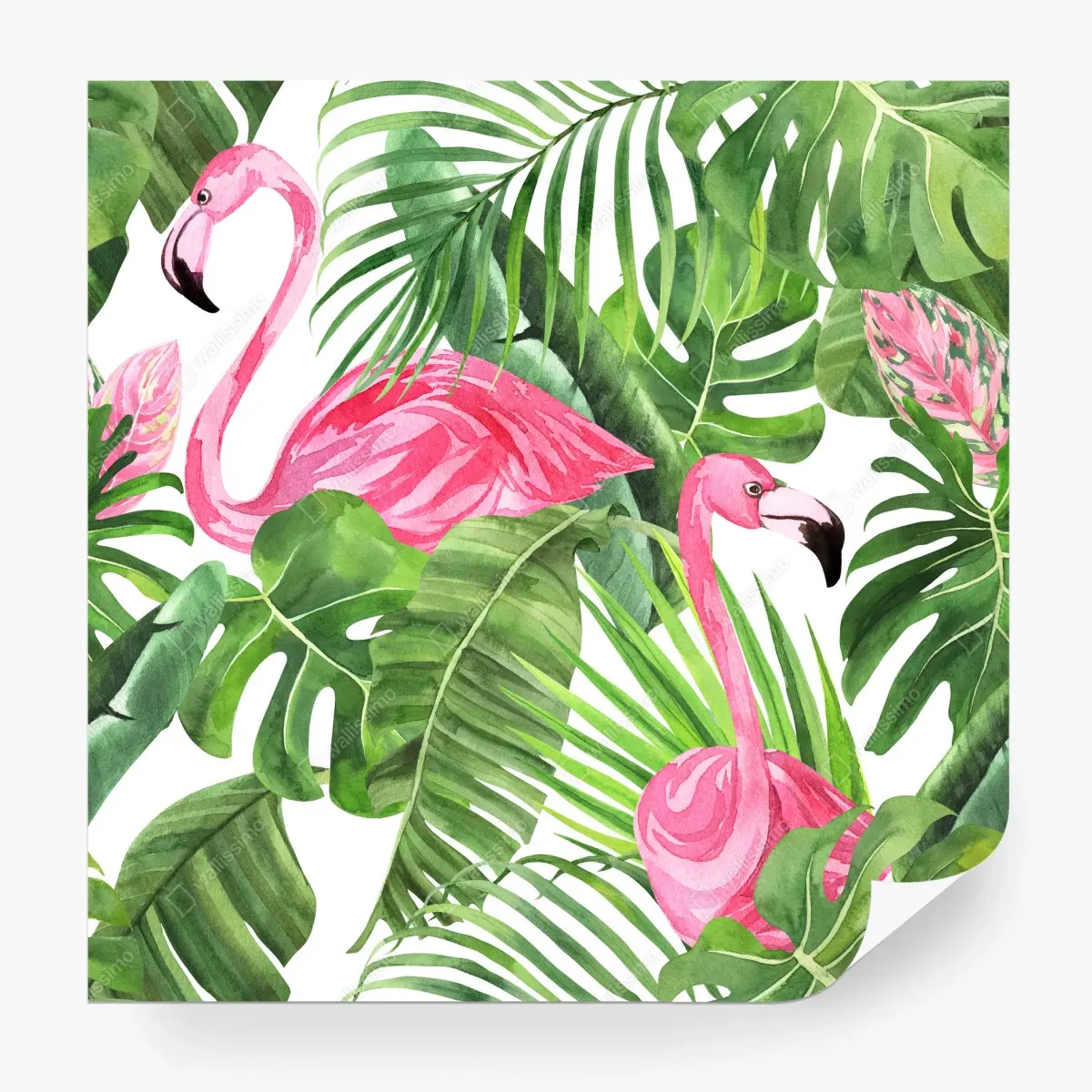 Fototapete rosa flamingos tropisches aquarellmuster – Pixers®