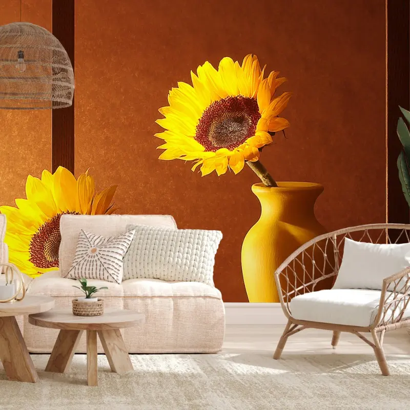 Fototapete stillleben mit sonnenblume in gelber vase