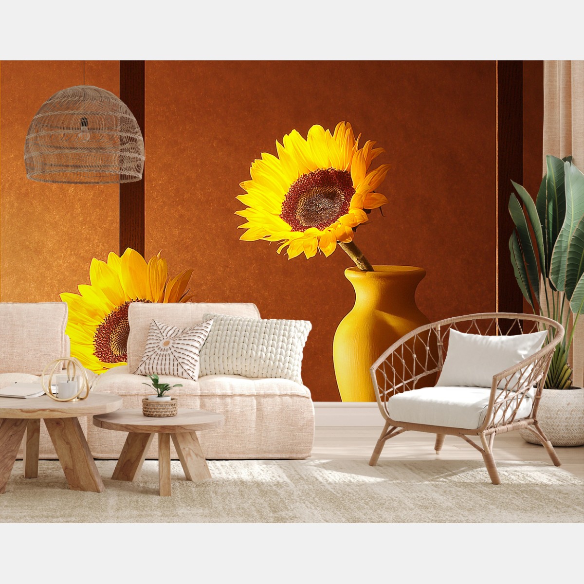 Fototapete stillleben mit sonnenblume in gelber vase – Pixers®