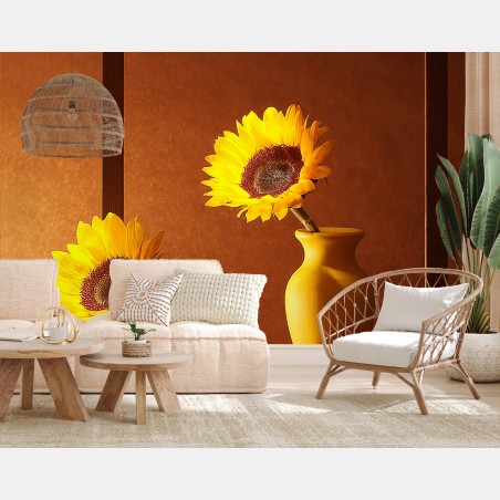 Fototapete stillleben mit sonnenblume in gelber vase – Pixers®