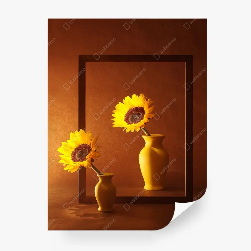 Fototapete stillleben mit sonnenblume in gelber vase