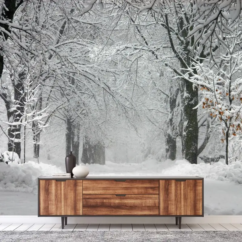 Fototapete ruhiger winterwaldweg
