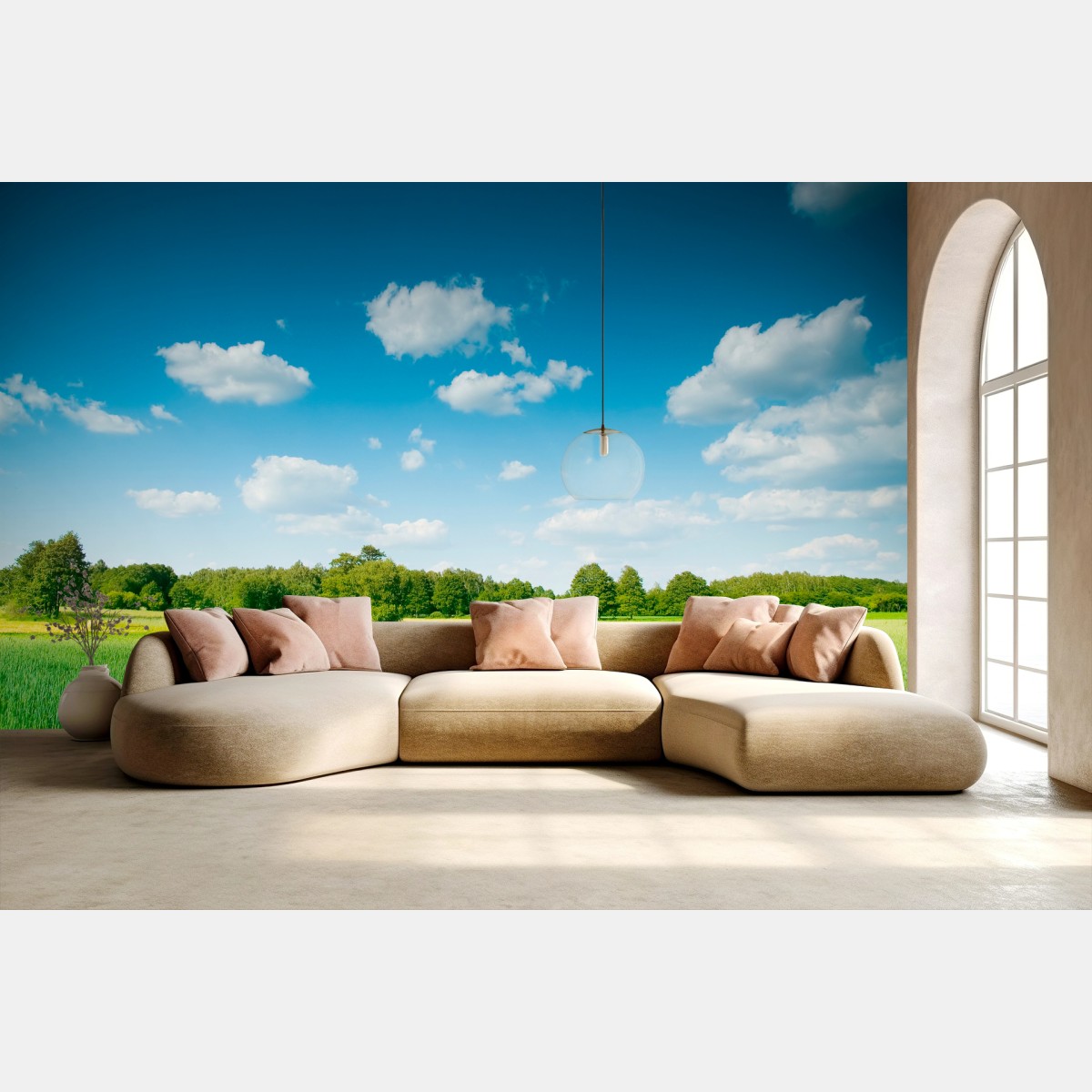 Fototapete sonnige sommerwiese unter klarem blauem himmel – Pixers®