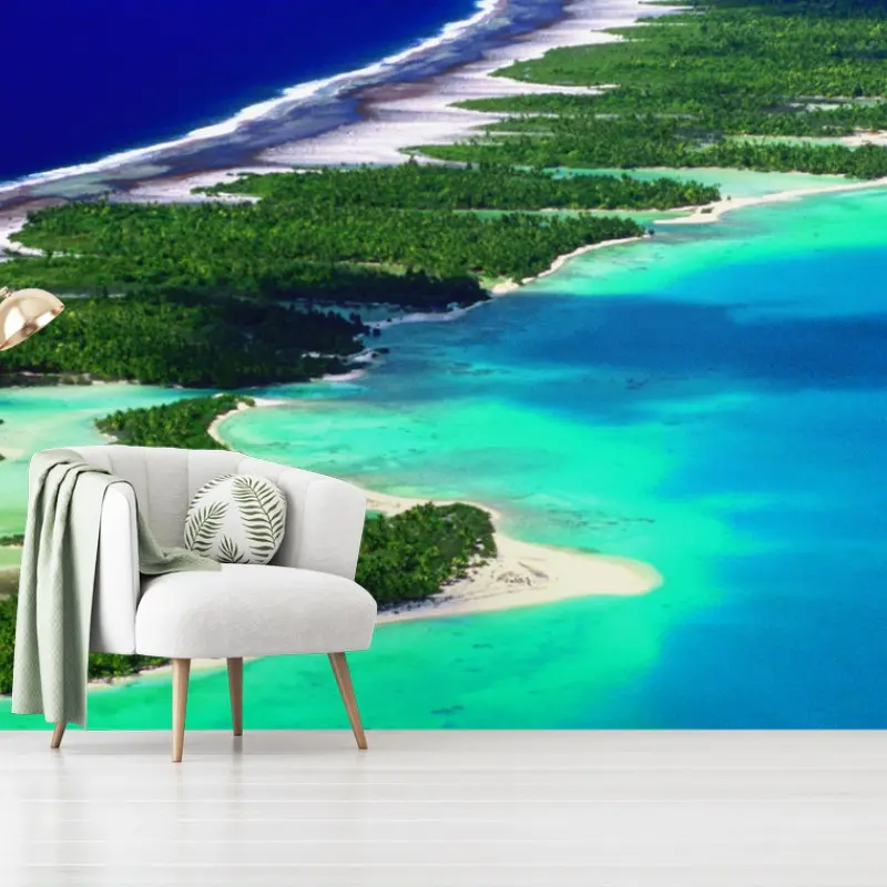Fototapete luftaufnahme eines türkisfarbenen atolls