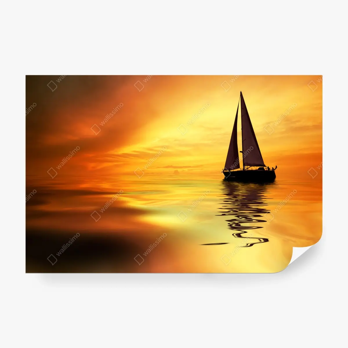 Fototapete segelboot bei goldenem sonnenuntergang – Pixers®