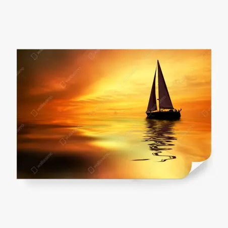 Fototapete segelboot bei goldenem sonnenuntergang – Pixers®