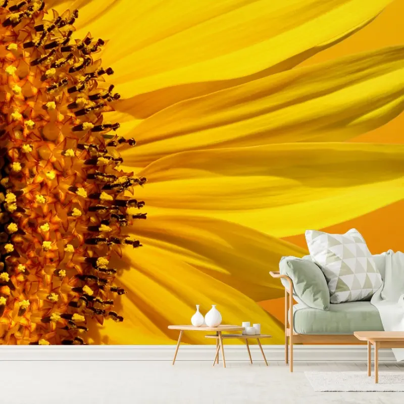 Fototapete leuchtende sonnenblume auf gelbem hintergrund