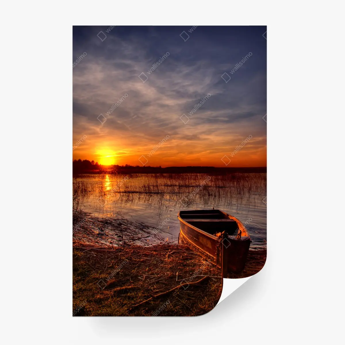 Fototapete boot bei sonnenuntergang am see – Pixers®