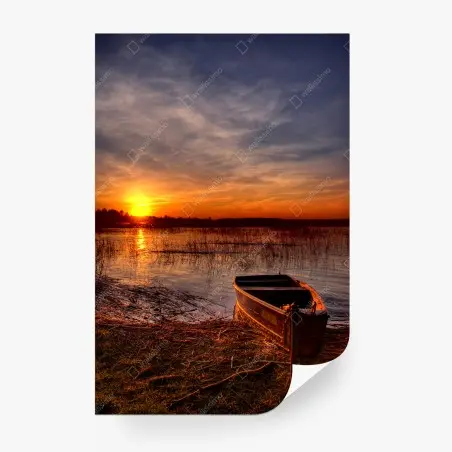 Fototapete boot bei sonnenuntergang am see – Pixers®