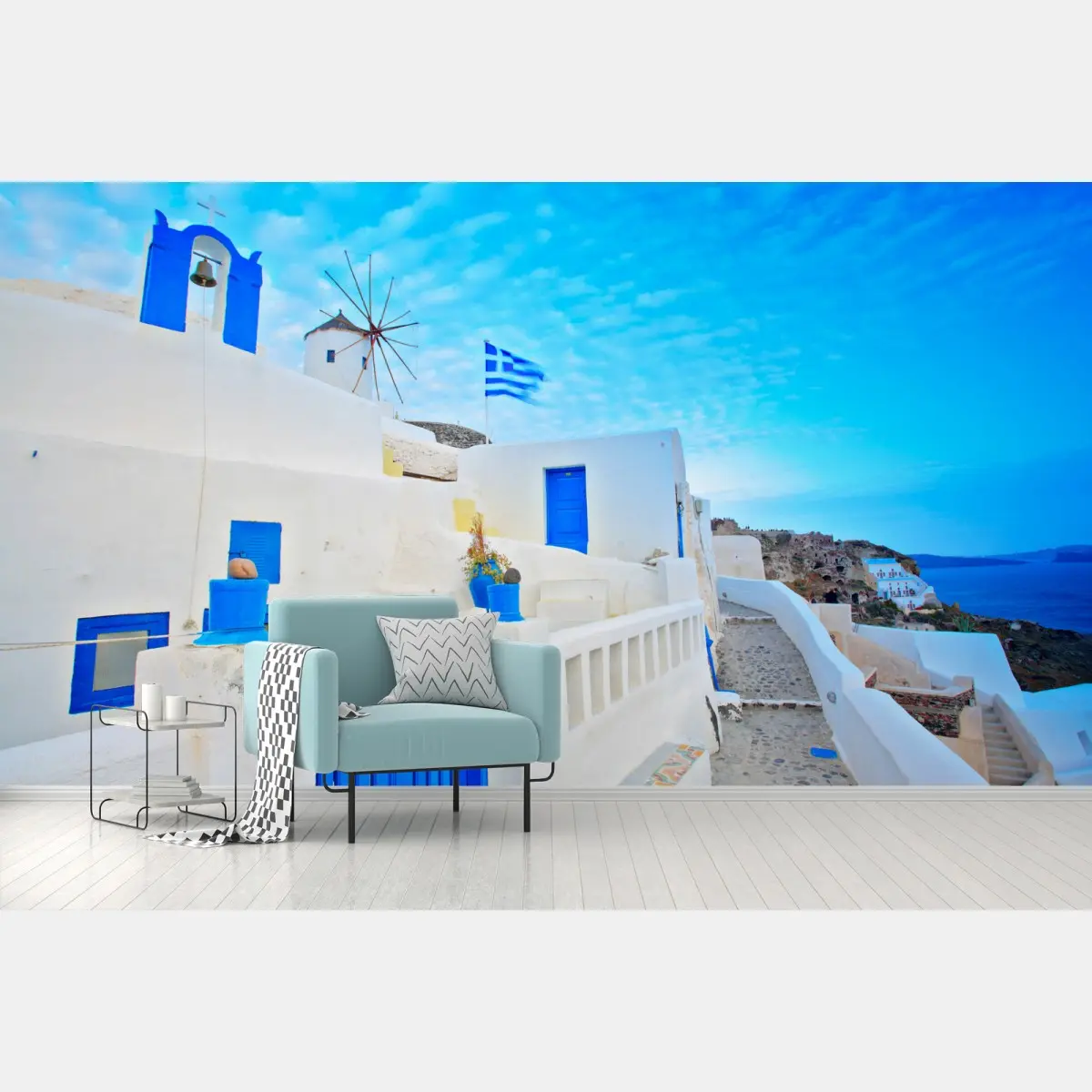 Fototapete Santorini weiße häuser und blaue türen – Pixers®