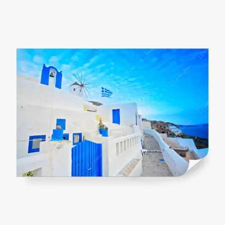 Fototapete Santorini weiße häuser und blaue türen – Pixers®