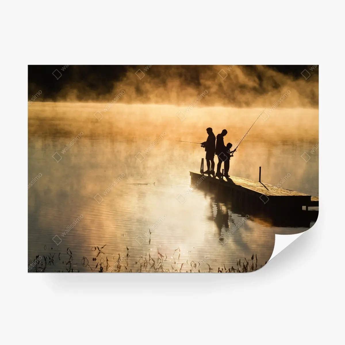Fototapete goldener morgen am see beim angeln – Pixers®