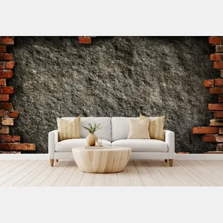 Fototapete raue betonwand mit rotem ziegelrahmen – Pixers®