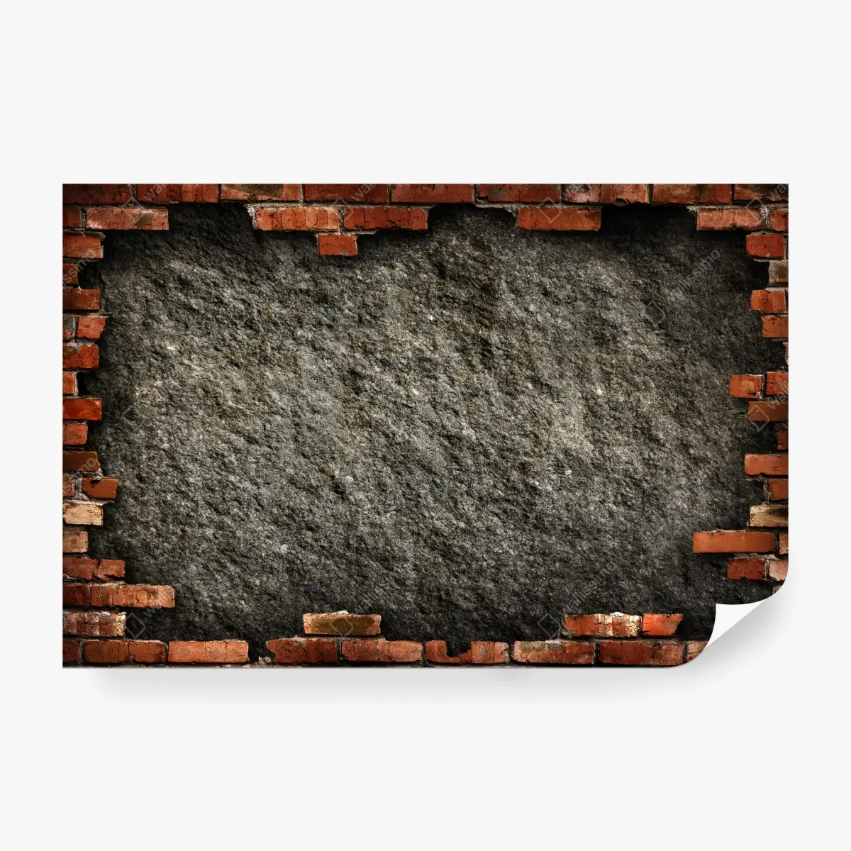 Fototapete raue betonwand mit rotem ziegelrahmen – Pixers®
