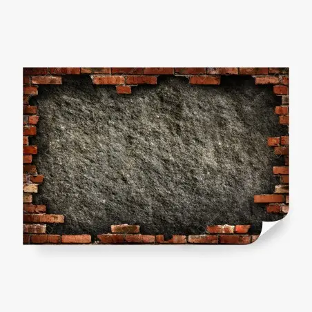 Fototapete raue betonwand mit rotem ziegelrahmen – Pixers®