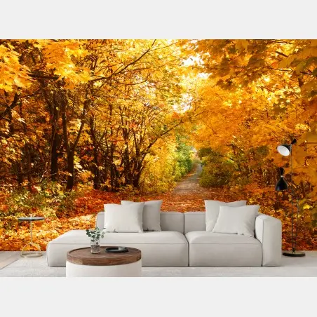 Fototapete goldener herbstweg durch die bäume – Pixers®