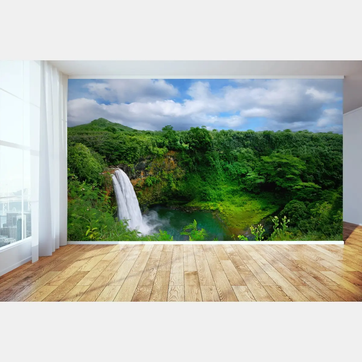Fototapete üppiger wasserfall auf Hawaii – Pixers®