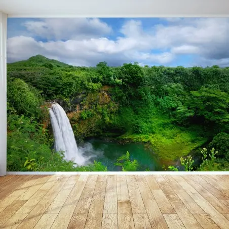 Fototapete üppiger wasserfall auf Hawaii