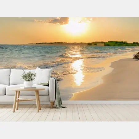 Fototapete sonnenbeschienener strand bei sonnenuntergang – Pixers®