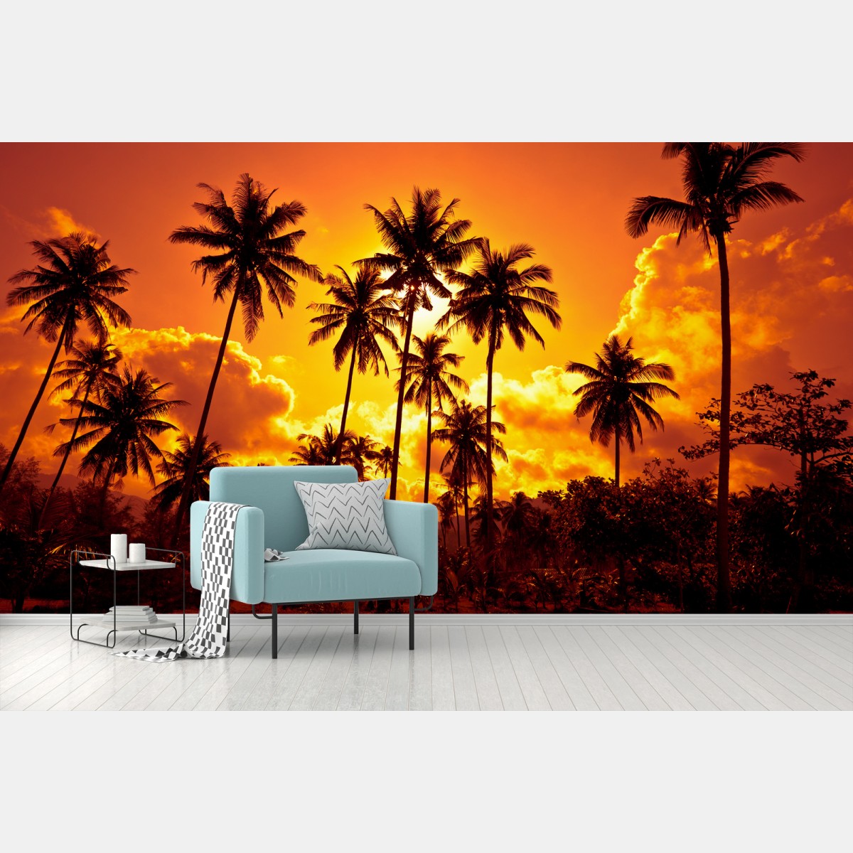 Fototapete tropischer sonnenuntergang mit palmensilhouetten – Pixers®