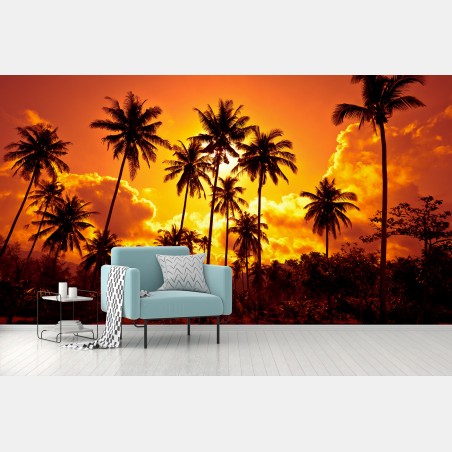 Fototapete tropischer sonnenuntergang mit palmensilhouetten – Pixers®
