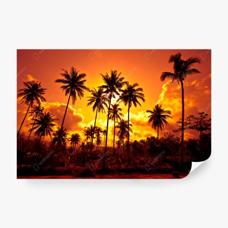Fototapete tropischer sonnenuntergang mit palmensilhouetten – Pixers®