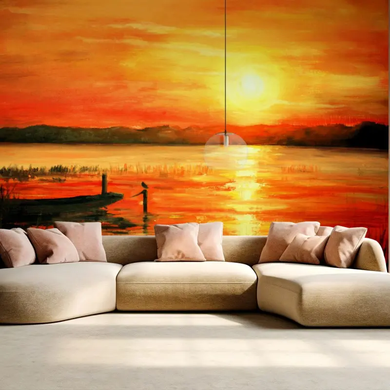 Fototapete goldener sonnenuntergang über einem ruhigen see