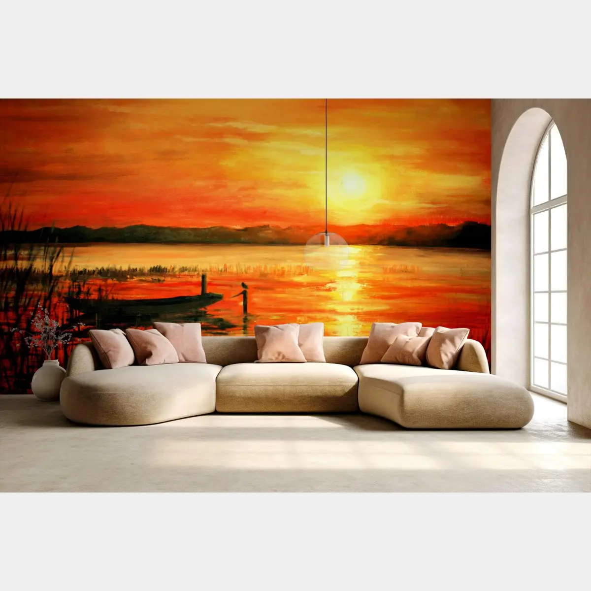 Fototapete goldener sonnenuntergang über einem ruhigen see – Pixers®