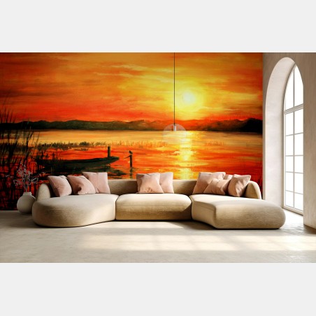 Fototapete goldener sonnenuntergang über einem ruhigen see – Pixers®