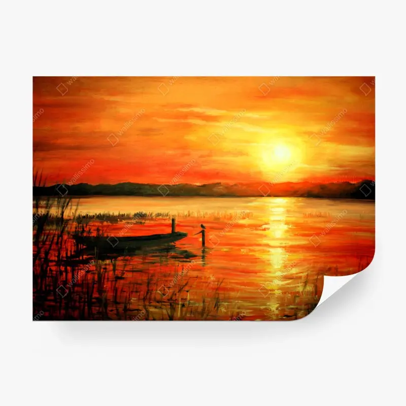 Fototapete goldener sonnenuntergang über einem ruhigen see