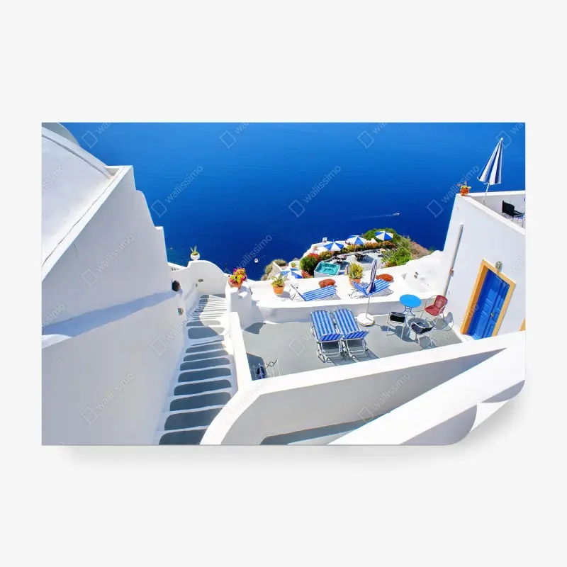 Fototapete Santorini weiße terrassen über dem tiefblauen meer