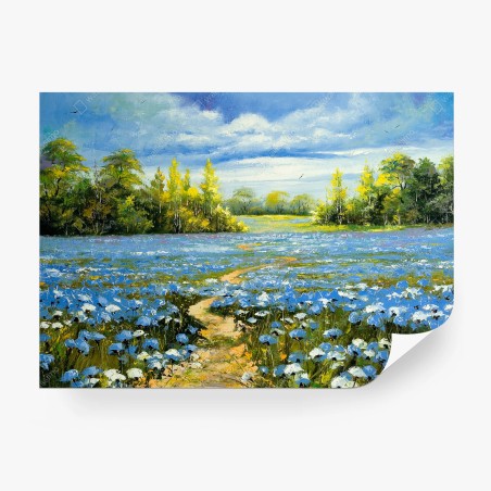 Fototapete pfad durch eine blaue kornblumenwiese – Pixers®