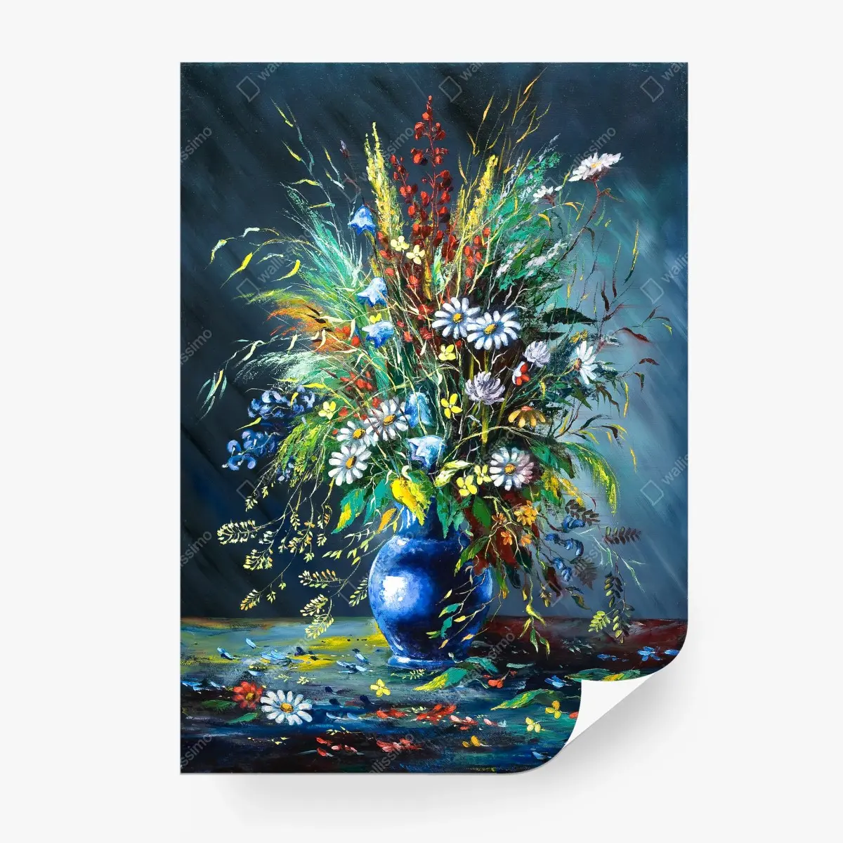 Fototapete strauß wilder blumen in blauer vase – Pixers®