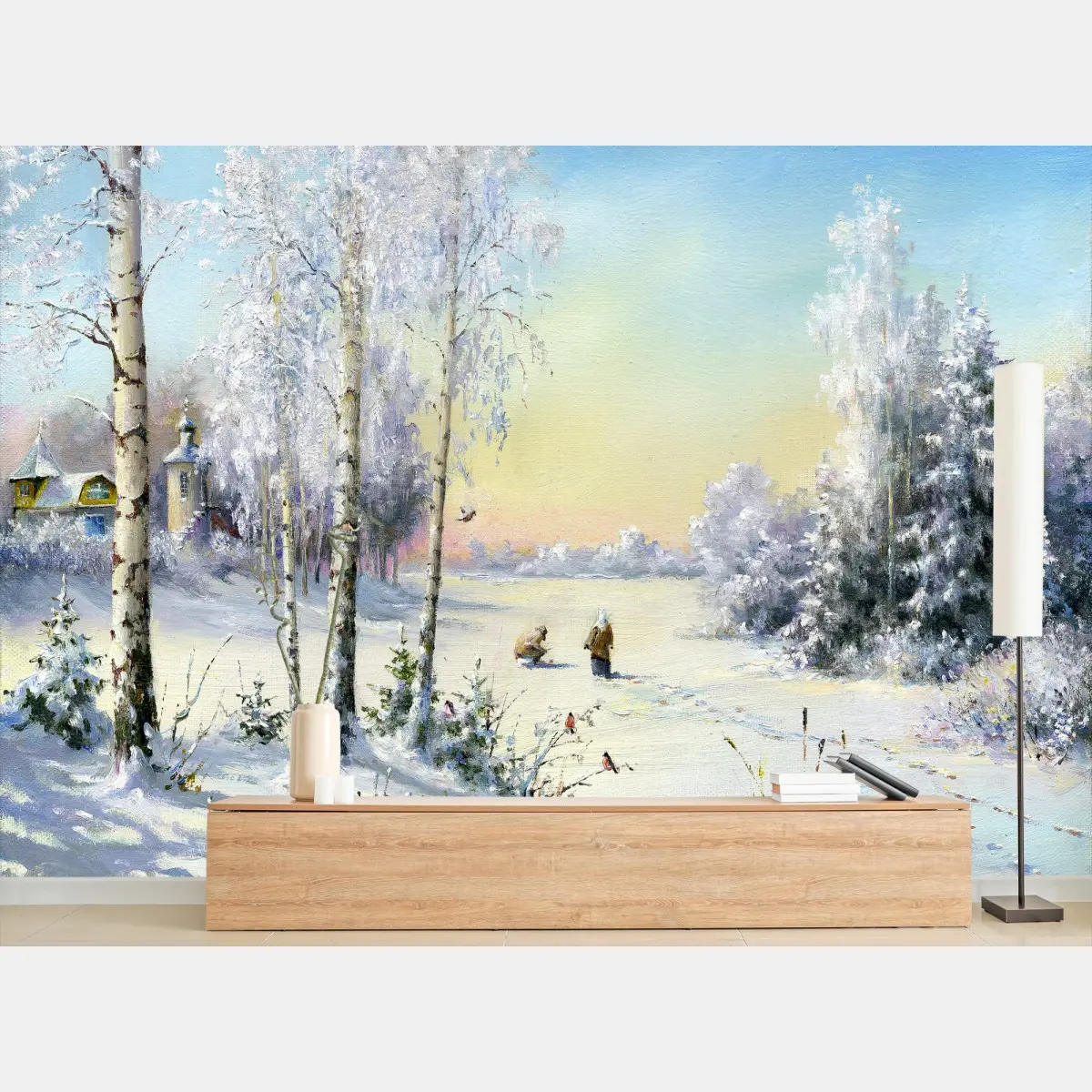 Fototapete wintermorgen am zugefrorenen see – Pixers®