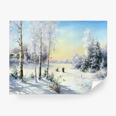 Fototapete wintermorgen am zugefrorenen see – Pixers®