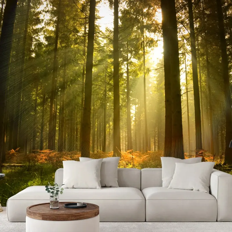 Fototapete goldener wald bei dämmerung