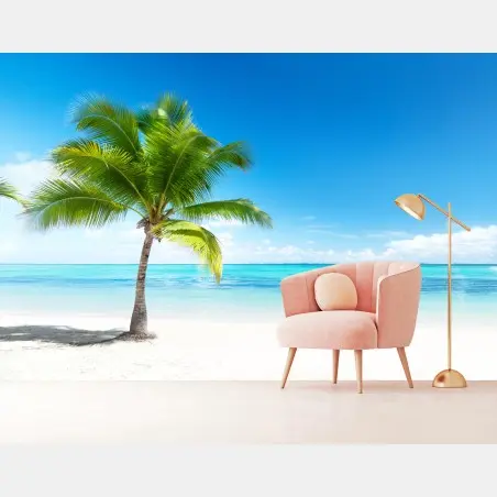 Fototapete tropische palme am ruhigen strand – Pixers®