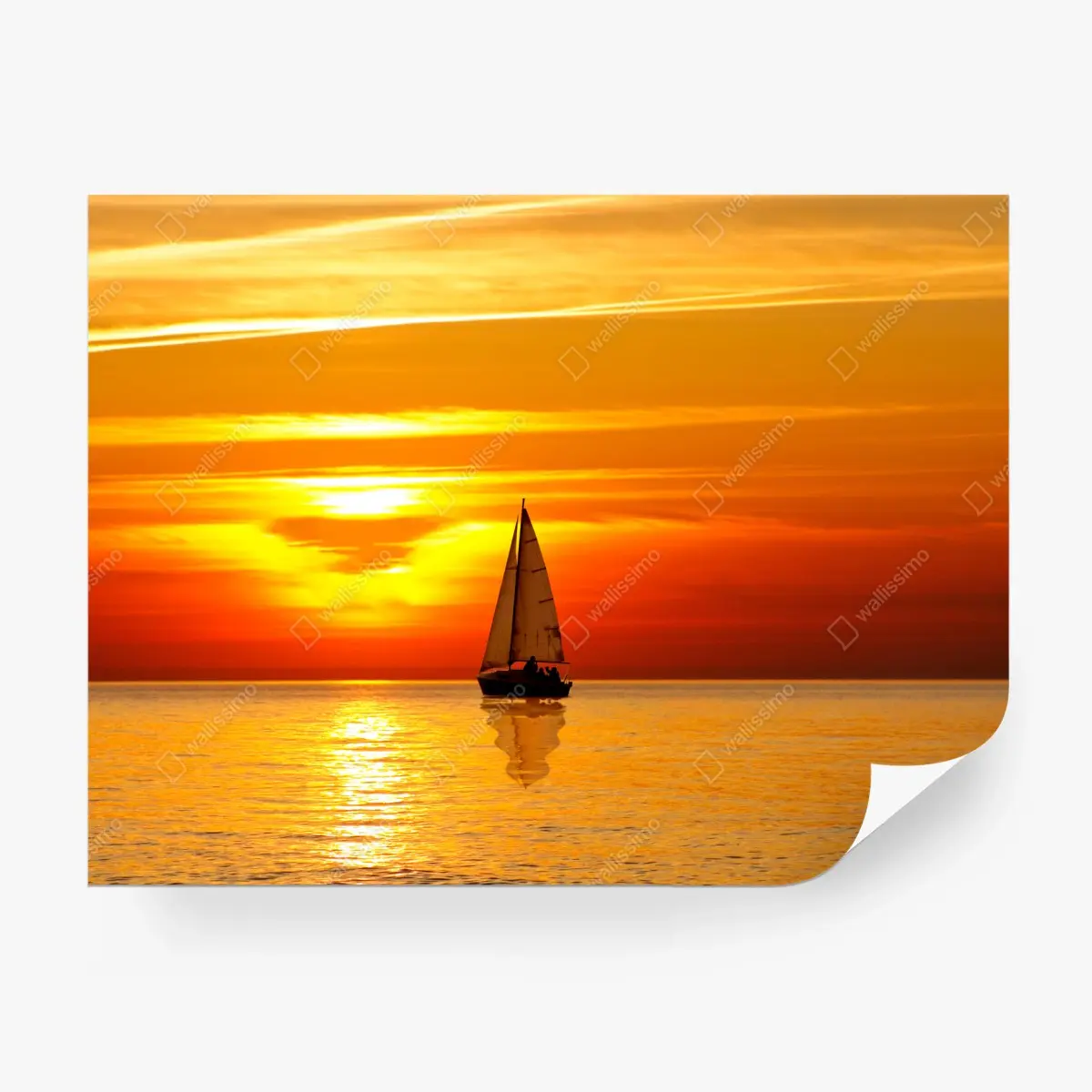Fototapete goldener sonnenuntergang mit segelboot – Pixers®