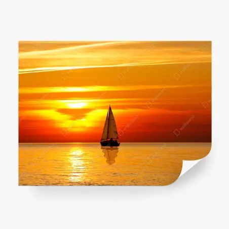 Fototapete goldener sonnenuntergang mit segelboot – Pixers®