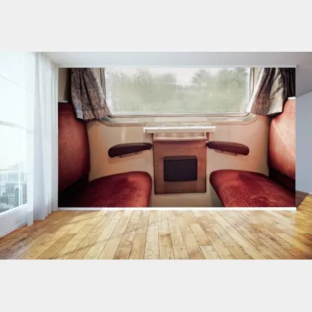 Fototapete vintage zugabteil mit regennassem fenster – Pixers®