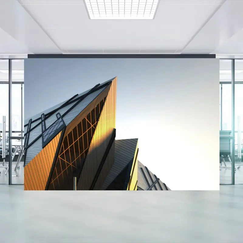 Fototapete goldenes licht auf moderner architektur