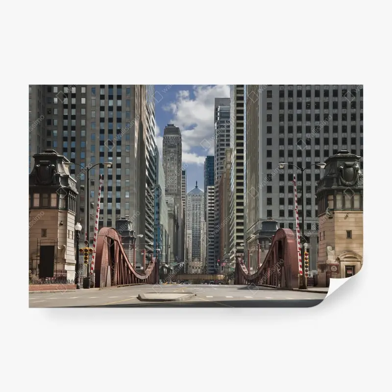 Fototapete städtische brücke zwischen wolkenkratzern