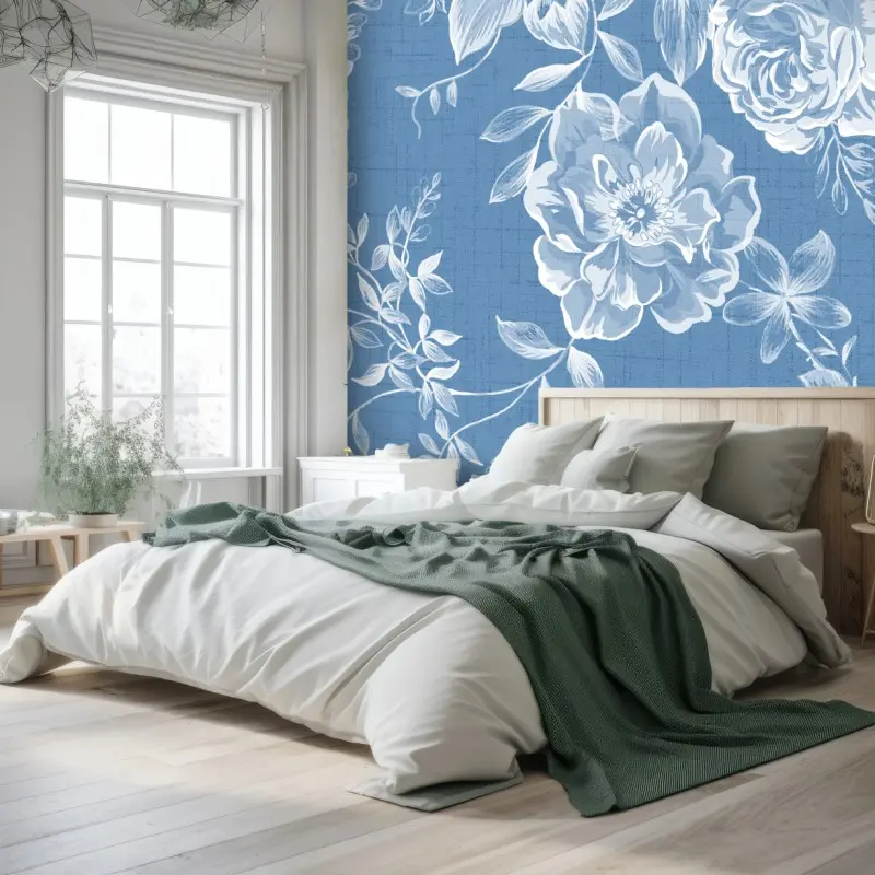 Fototapete blaues aquarell blumenmuster