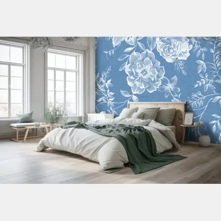 Fototapete blaues aquarell blumenmuster – Pixers®