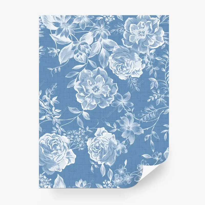 Fototapete blaues aquarell blumenmuster