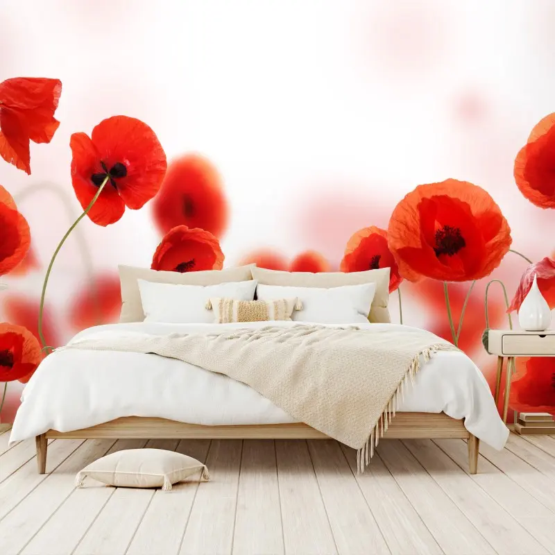 Fototapete rote mohnblumenwiese